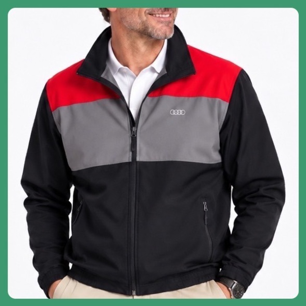 Audi Softshell Jacket Men 2XL Red Gray Black Full Zip Motorsport Racing Logo
